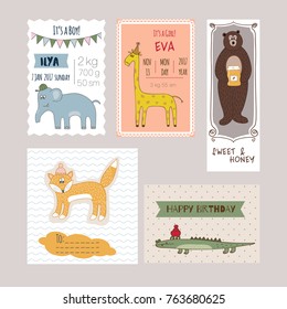 Template with cartoon animals. Vector illustration