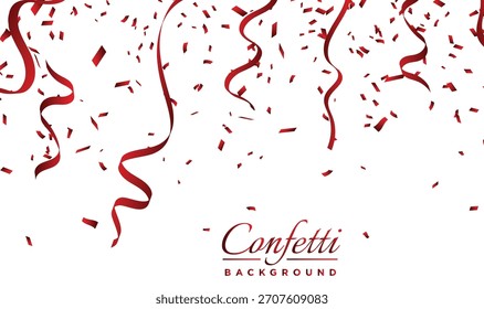 Plantilla para la celebración de fondo blanco con confeti y cinta roja