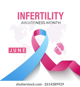 Template for a celebration of World Infertility Awareness Month is June. Its raising aware Stand with individuals, couples facing infertility struggles and reduce stigma. Realistic ribbon 