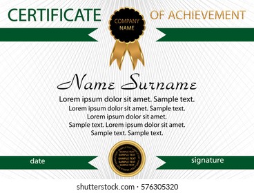Template certificate of achievement. Elegant background. Winning the competition. Reward. Vector illustration.