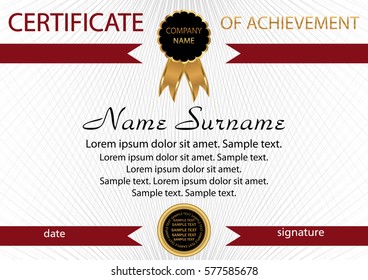 Template certificate of achievement. Elegant background. Winning the competition. Reward. Vector illustration.
