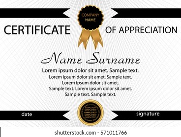 Template certificate of appreciation. Elegant background. Winning the competition. Reward. Vector illustration.