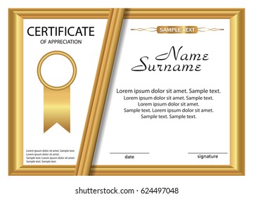 Template certificate of appreciation. Gold design. Vector illustration.