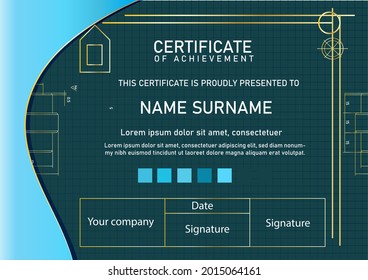 template certificate with blueprint background