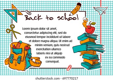 Template of certificate, cover, flyer, poster, card for school. Hand drawn linear sketch. Vector