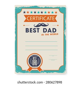 the template of the certificate (diploma) congratulations for father's day in vintage retro style. vector illustration.
