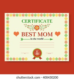 the template of the certificate (diploma) congratulations for mother's day in vintage retro style. vector illustration. 