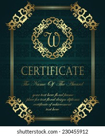 Template of certificate. Vintage background. Can be used as a diploma. Vintage frame     