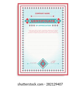 template certificates in soft colors with an ornament for the award or gift. Vector illustration.