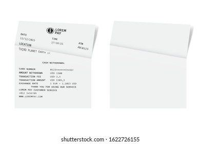 Template of a check from a shop or supermarket or restaurant. White cashier receipt