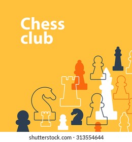 Template with chess pieces. Chess club or school, competition or strategy concept.