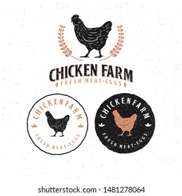 Template chicken logo. Labels, badges and design elements. Rustic and Retro style. Vector Illustration.