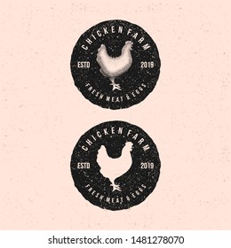 Template chicken logo. Labels, badges and design elements. Rustic and Retro style. Vector Illustration.