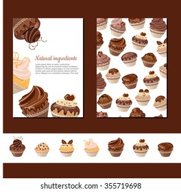 Template with chocolate muffins.   For your design, announcements, cards, posters, restaurant menu.