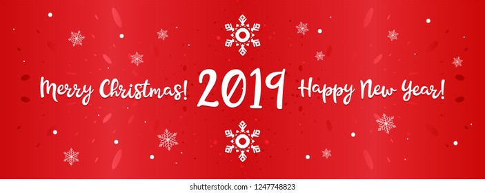 Template of a Christmas banner for websites and social networks with snowflakes on a red background. Vector illustration.