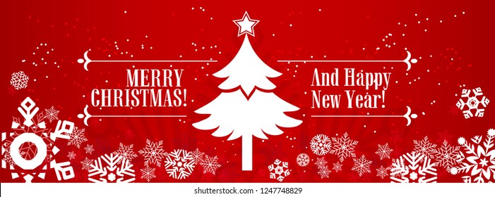 Template of a Christmas banner for websites and social networks with snowflakes on a red background. Vector illustration.