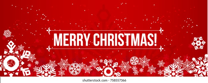 Template of a Christmas banner for websites and social networks with snowflakes on a red background. Vector illustration.