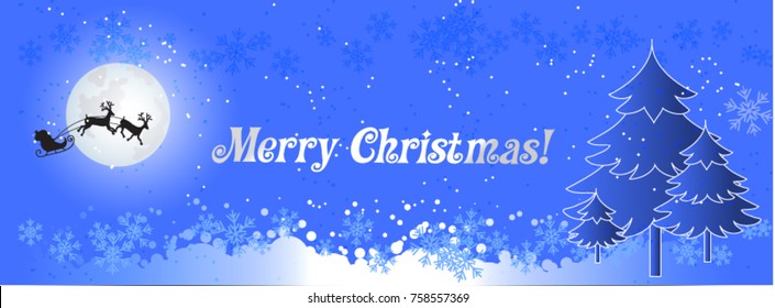 Template of a Christmas banner for websites and social networks with snowflakes on a blue background. Vector illustration.