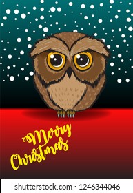 Template of Christmas card with owl. Vector illustration