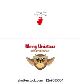Template of Christmas card with owl. Vector illustration