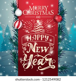 Template Christmas card with red ribbon