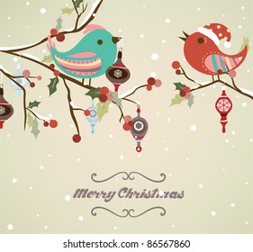 template of christmas card for xmas design with birds