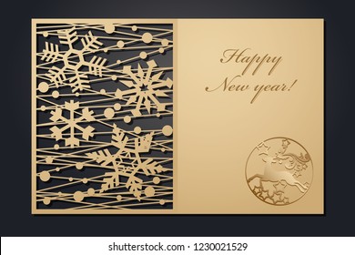 Template Christmas cards for laser cutting. Through silhouette New Year's picture. vector illustration.