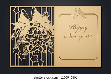 Template Christmas cards for laser cutting. Through silhouette New Year's picture. vector illustration.