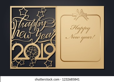 Template Christmas cards for laser cutting. Through silhouette New Year's picture. vector illustration.