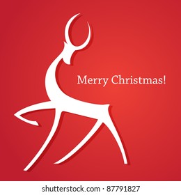 Template Christmas cards. Merry Christmas! New Year's deer on a red background.