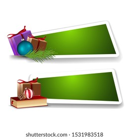 Template for Christmas discount, Green templates with Christmas presents