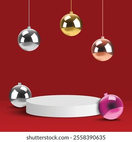 Template christmas display on red background for decoration