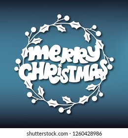 Template christmas frame for laser cutting. Vector illustration in paper style with merry christmas. 