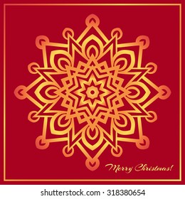 Template Christmas greeting card design decorated with shiny golden star. Golden Eastern mandala decor, frame for holiday design. Easily editable vector illustration