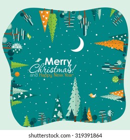 Template Christmas greeting card with a tree, vector illustration