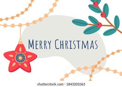 Template for Christmas greeting card, vector illustration in flat style