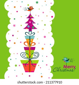 Plantilla tarjeta de felicitación de Navidad, ilustración vectorial