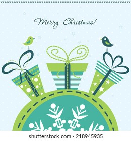 Plantilla tarjeta de felicitación de Navidad, ilustración vectorial