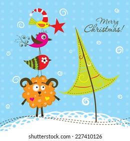 Template Christmas greeting card, vector illustration
