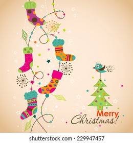 Plantilla tarjeta de felicitación de Navidad, ilustración vectorial