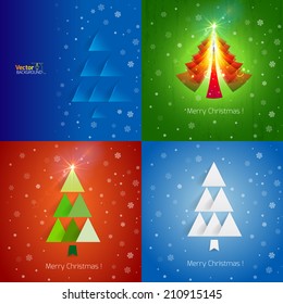 Template Christmas greetings on the bright blue background with Christmas tree and snowflakes 