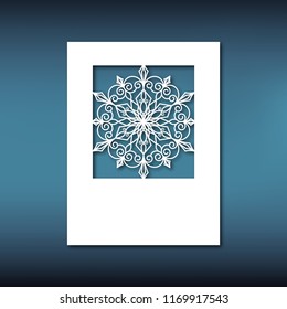 Template christmas or New Year greeting card for laser cutting with openwork snowflake. Stencil for cut from various materials.