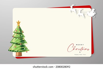 Template Christmas posters and greeting cards. New Year's Horizontal Background with 3d Christmas Tree.