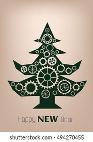 Template of Christmas tree card postcard. Vector image. 