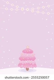 Template with a Christmas tree on a pink background