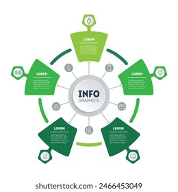 Template for circle diagram. Eco Business presentation concept with 5 steps. Vector infographic of technology process. Part of the report including icons.