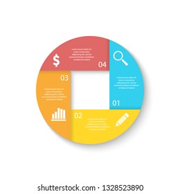 Template for circle diagram, options, web design, graph and round infographic. Business concept with 4 elements, step, option.