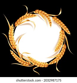 Template with the circle of ears of ripe cereals. Vector illustration isolated on white background.
