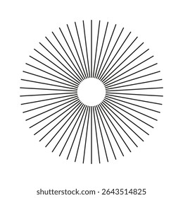Modelo de linhas circulares. Linhas de círculo radiais. Símbolo de raios solares. Falas com listras radiantes, elemento plano isolado em um branco. Forma geométrica abstrata, ilusão.