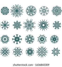 Template of circular patterns for design. Vector set of snowflakes, element.